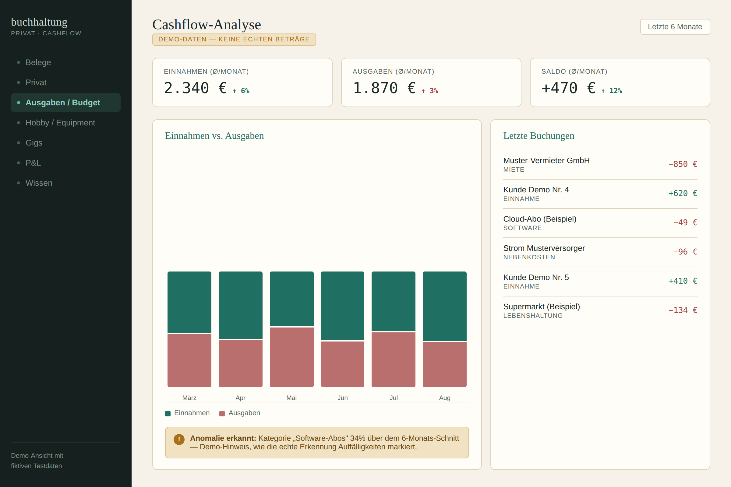 Screenshot: Buchhaltungs-/Steuerassistent